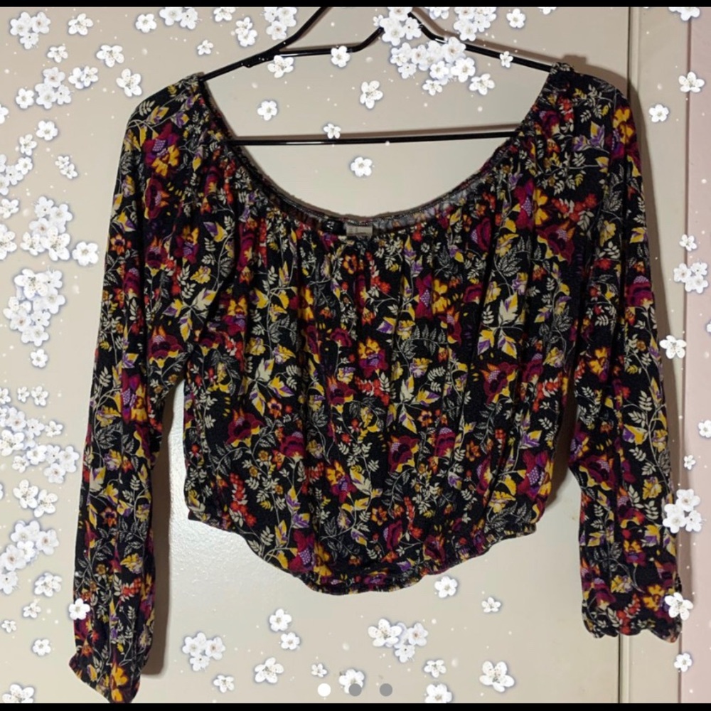 Autumn Long Sleeve Floral Crop Top